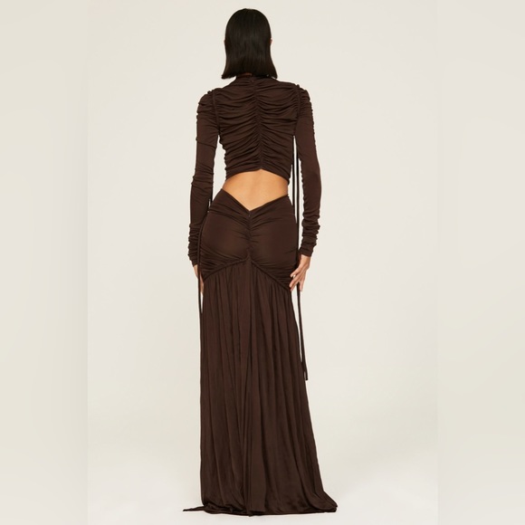PROENZA SCHOULER Cutout Ruched Jersey Maxi Dress in Dark Brown - Picture 5 of 16